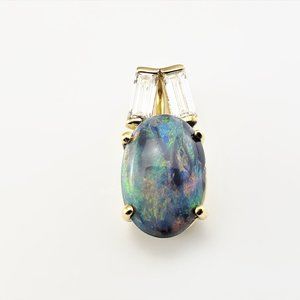 Vintage 14 Karat Black Opal and Diamond Pendant #8455